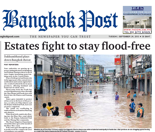 Bangkok Post First page inondations flood24092103crop