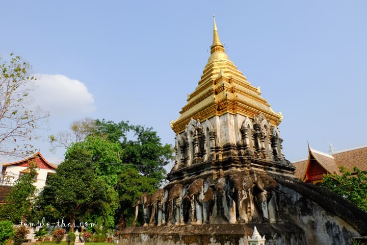 Les cinq plus beaux temples de Chiang Mai 2 - thailande-fr Le stupa et ses éléphants du Wat Chiang Man - thailande-fr