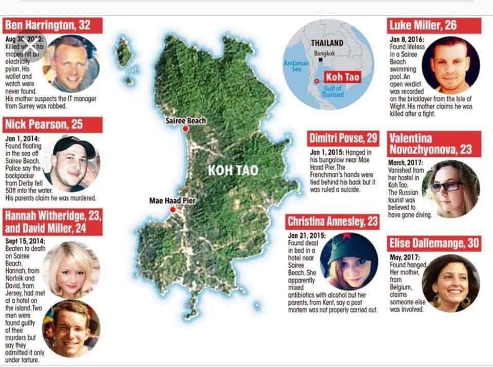 La liste des touristes retrouvés morts à Koh Tao depuis 2012